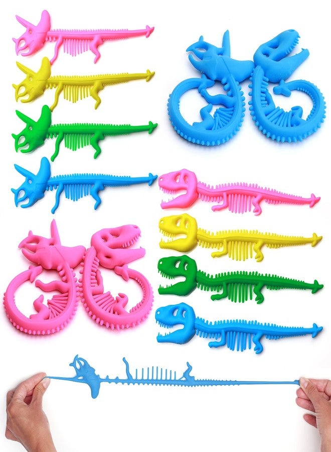 Entervending Dinosaur Toys - Stretchy Strings Fidget Toy for Kids - 9” Fun and Colorful Sensory Toys for Stress Relief, Dinosaur Party Favors & Birthday Decorations - Pack of 12 pcs - Image 1